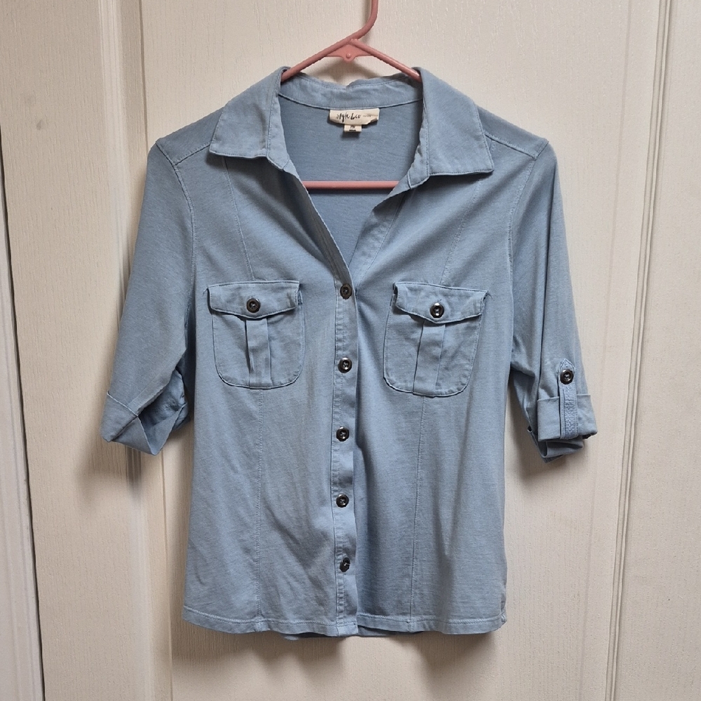 Style & Co Light Blue Casual Shirt Size PM
